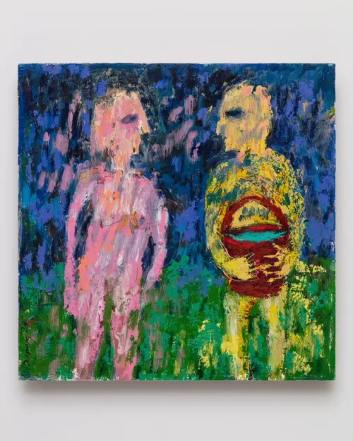 "Offering" Oil & oil stick on board, 20 x 20", 2024, Photo by Wes Magyar