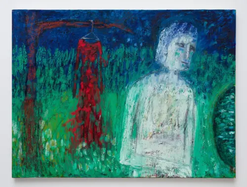 "Red Dress #3" Oil on canvas, 30 x 40", 2023, Photo by Wes Magyar